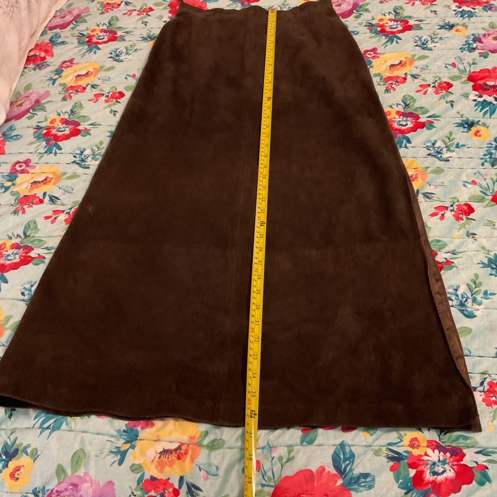 Joseph Abboud Collection Brown Suede Leather Maxi Skirt Side Slit Size 8 - Picture 9 of 11